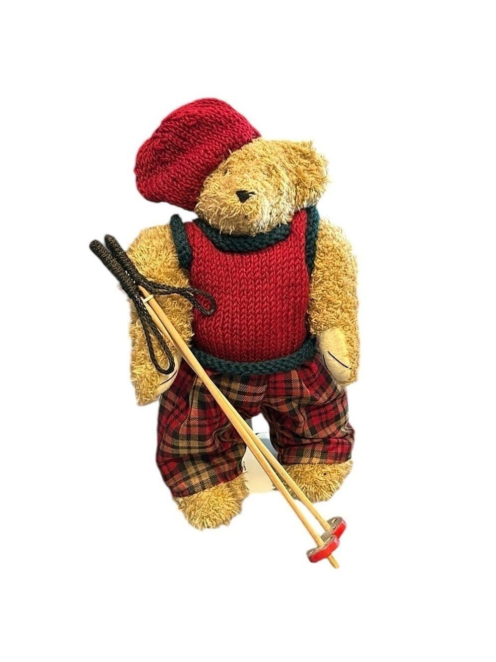 Musical Moving 16” Skier Plush Bear on Stand Plays “Edelweiss”